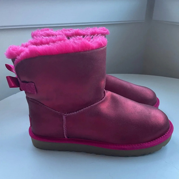 UGG Pink Ankle Boots with Bow - Picture 5 of 16